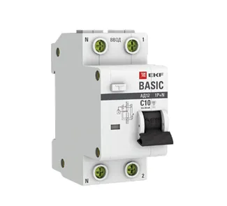 Автоматический выключатель дифференциального тока 1P+N 10А 30мА тип АС х-ка C эл. 4,5кА АД-12 EKF Basic#1