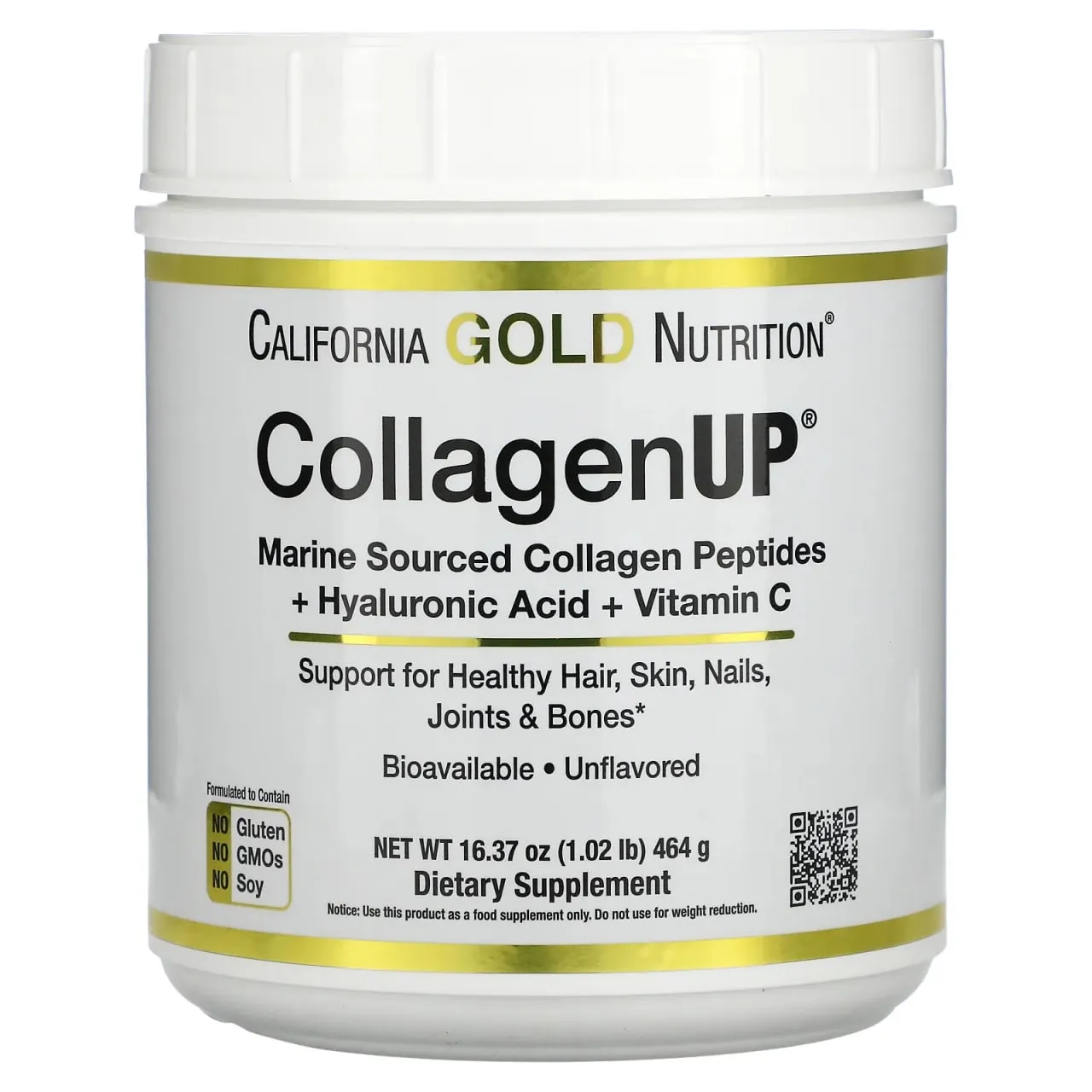 California Gold Nutrition, CollagenUP, dengiz gidrolizlangan kollagen, gialuron kislotasi va vitamin C, xushbo'y hidsiz, 464 g#1