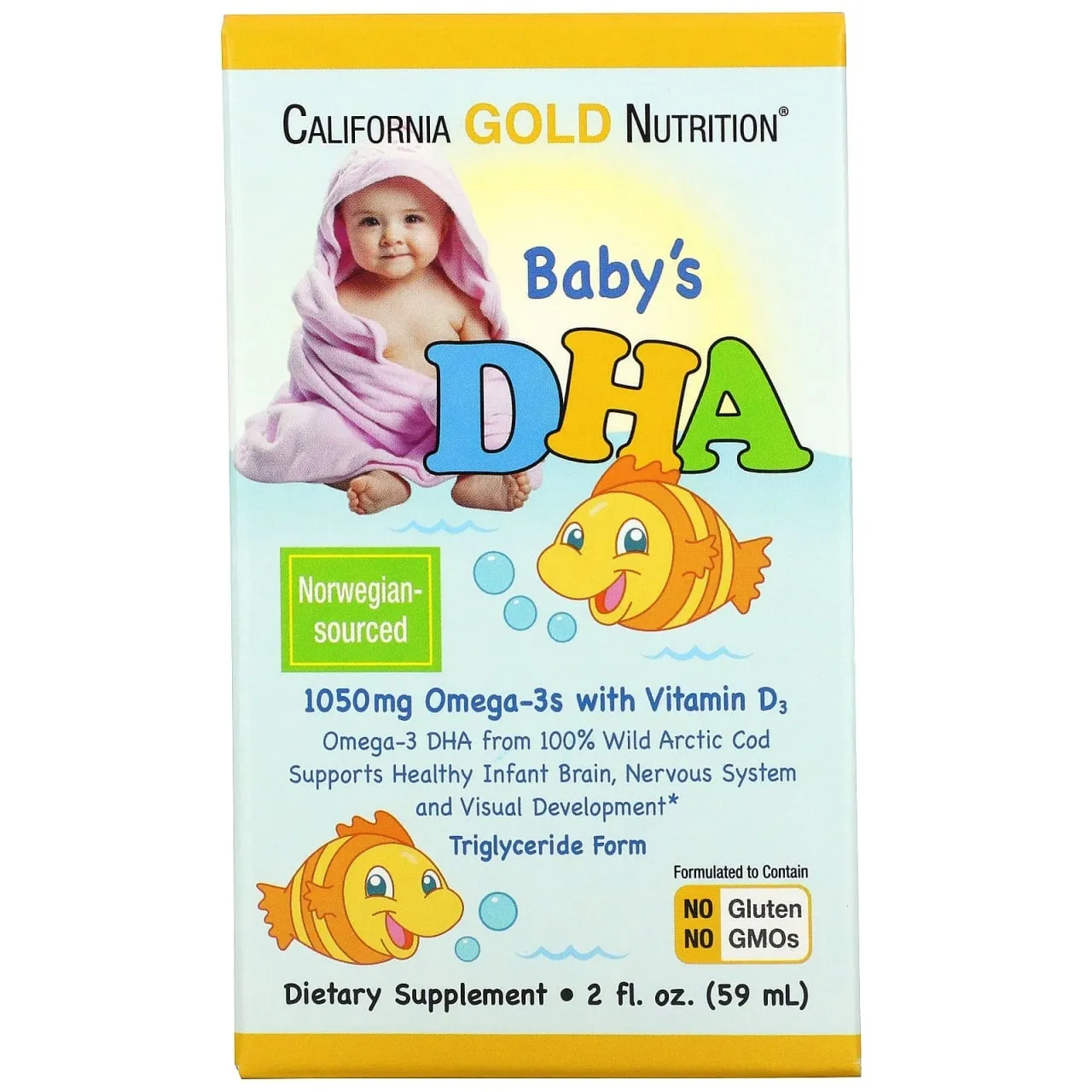 California Gold Nutrition, ДГК для детей, американский омега-3 с витамином D3, 1050 мг, 59 мл#1