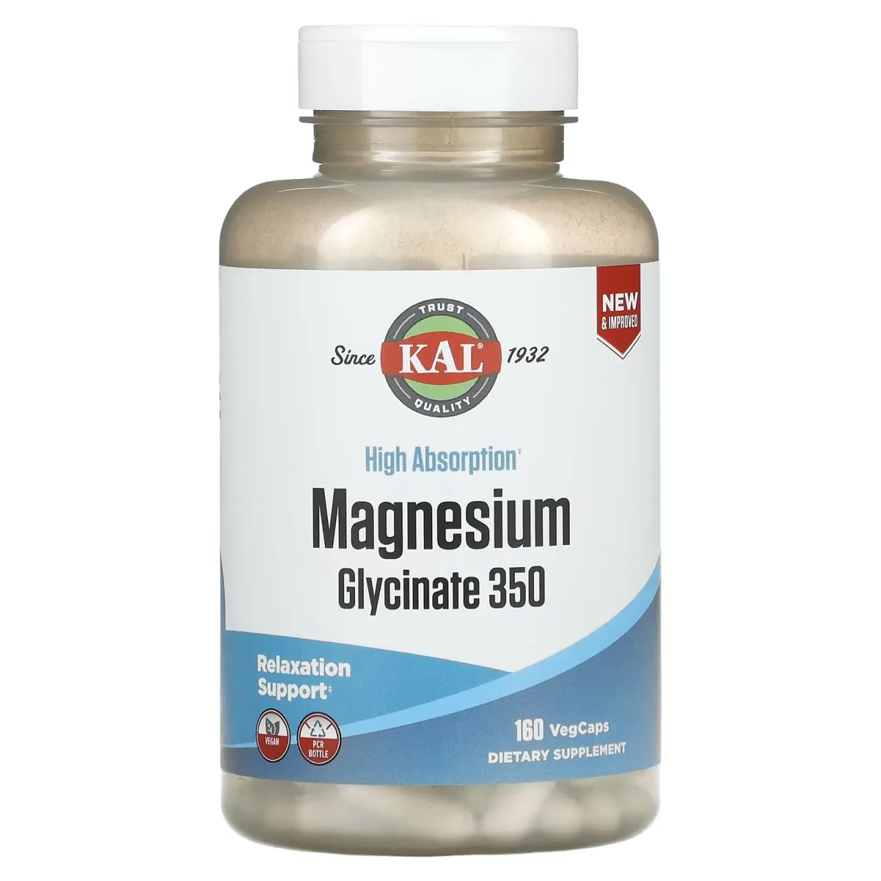 KAL, Глицинат магния с высокой абсорбцией 350, 160 вегетарианских капсул#1