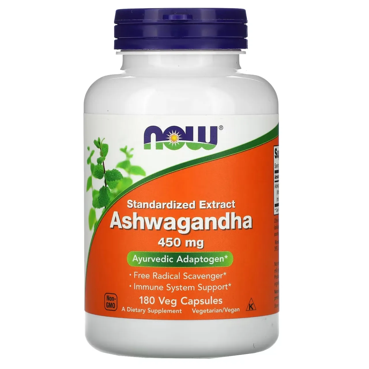 NOW oziq-ovqatlari, standartlashtirilgan Ashwagandha ekstrakti, 450 mg, 180 sabzavotli kapsulalar#1