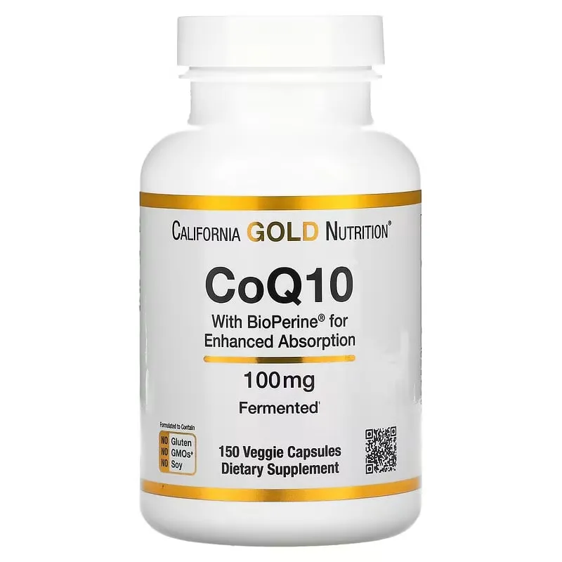 California Gold Nutrition, коэнзим Q10 класса USP с экстрактом BioPerine, 100 мг, 150 растительных капсул#1