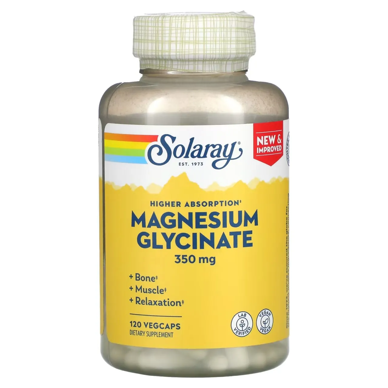 Solaray, yuqori singdiriladigan magniy glitsinat, 350 mg, 120 sabzavotli kapsulalar#1