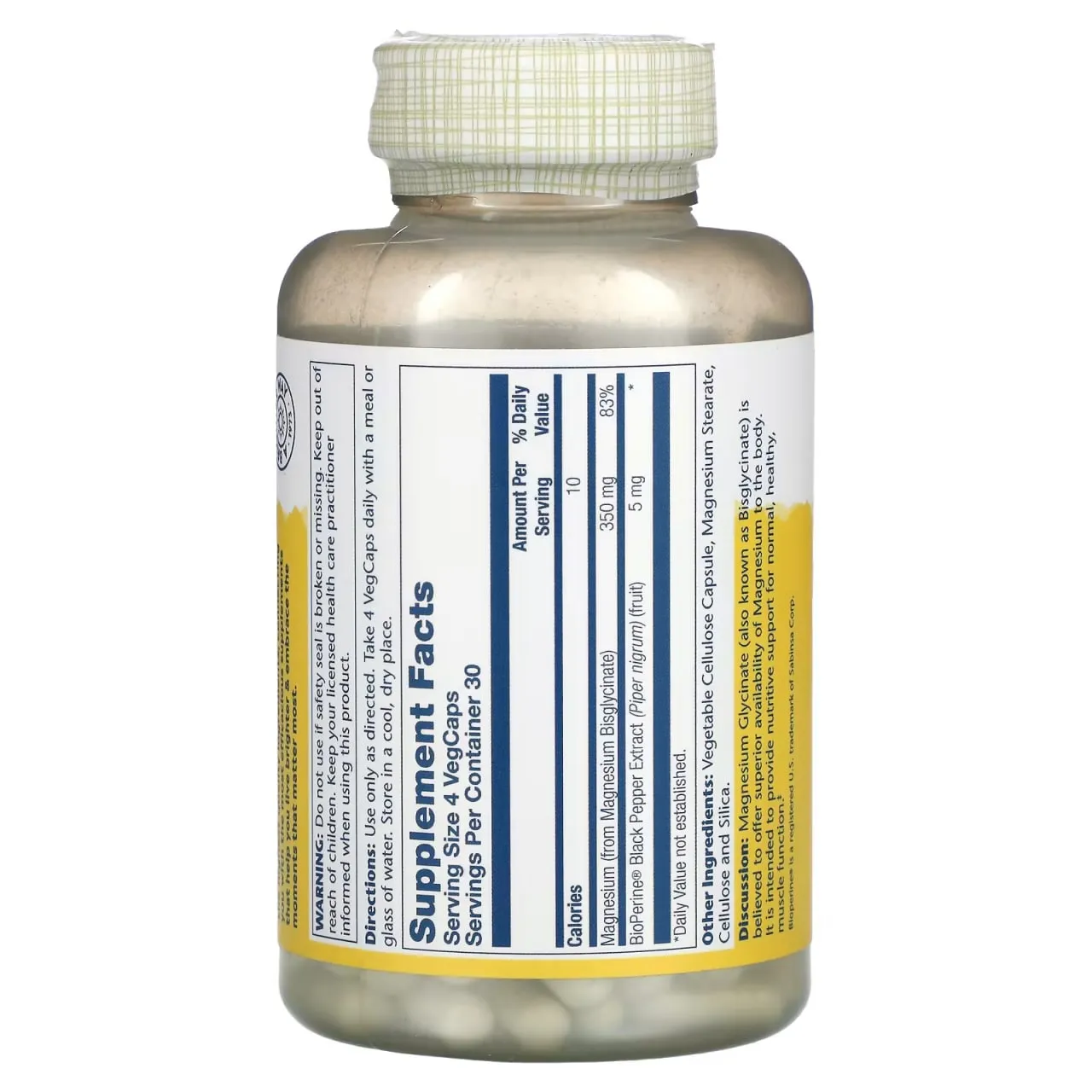 Solaray, yuqori singdiriladigan magniy glitsinat, 350 mg, 120 sabzavotli kapsulalar#2