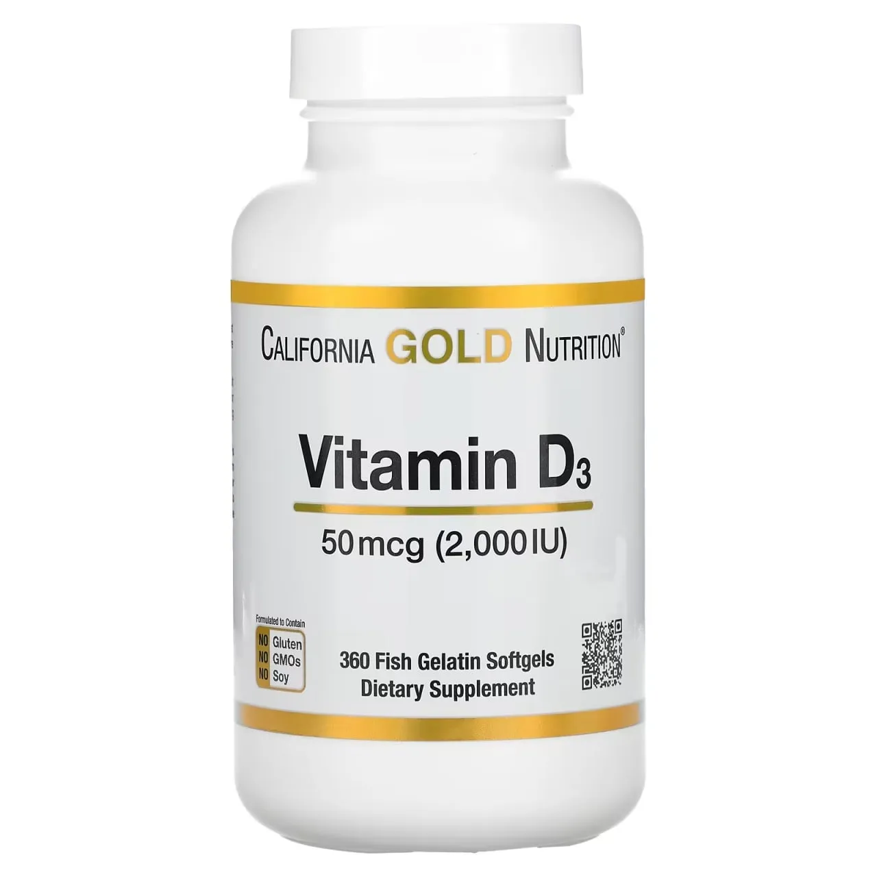 California Gold Nutrition, D3 vitamini, 50 mkg (2000 IU), 360 baliq geli qopqog'i#1