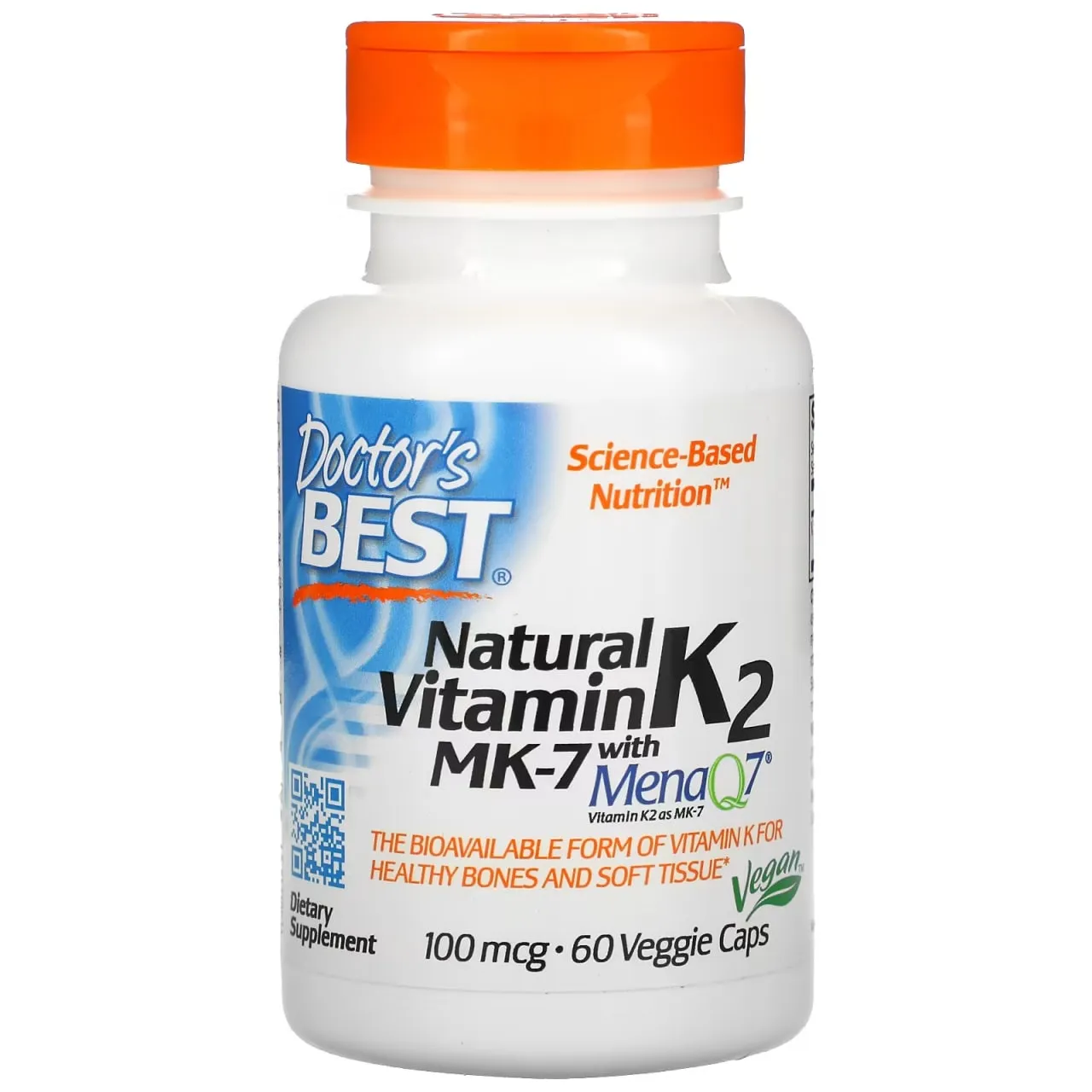 Doctor's Best, натуральный витамин K2 MK-7 с MenaQ7, 100 мкг, 60 вегетарианских капсул#1