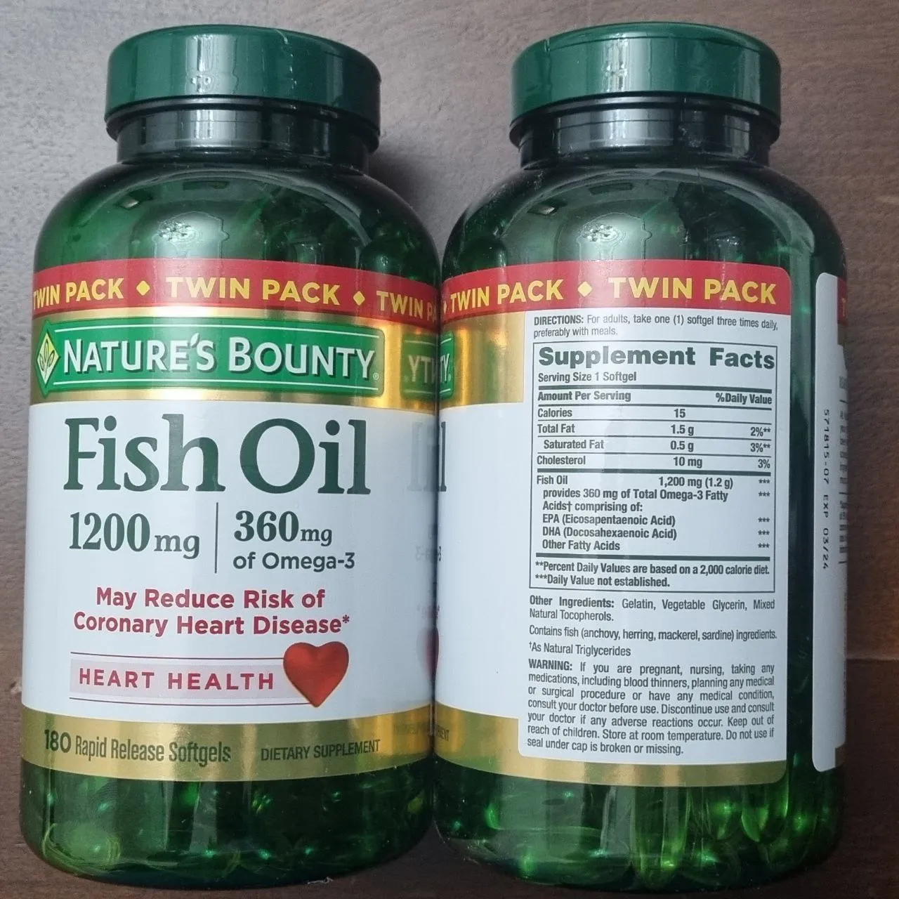 Nature's Bounty, рыбий жир, 1200 мг, по 180 капсул быстрого высвобождения#1