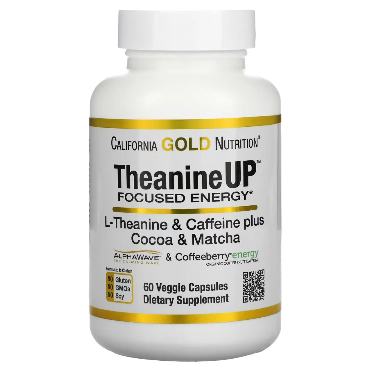California Gold Nutrition, TheanineUP, сфокусированная энергия, L-теанин и кофеин, 60 растительных капсул#1