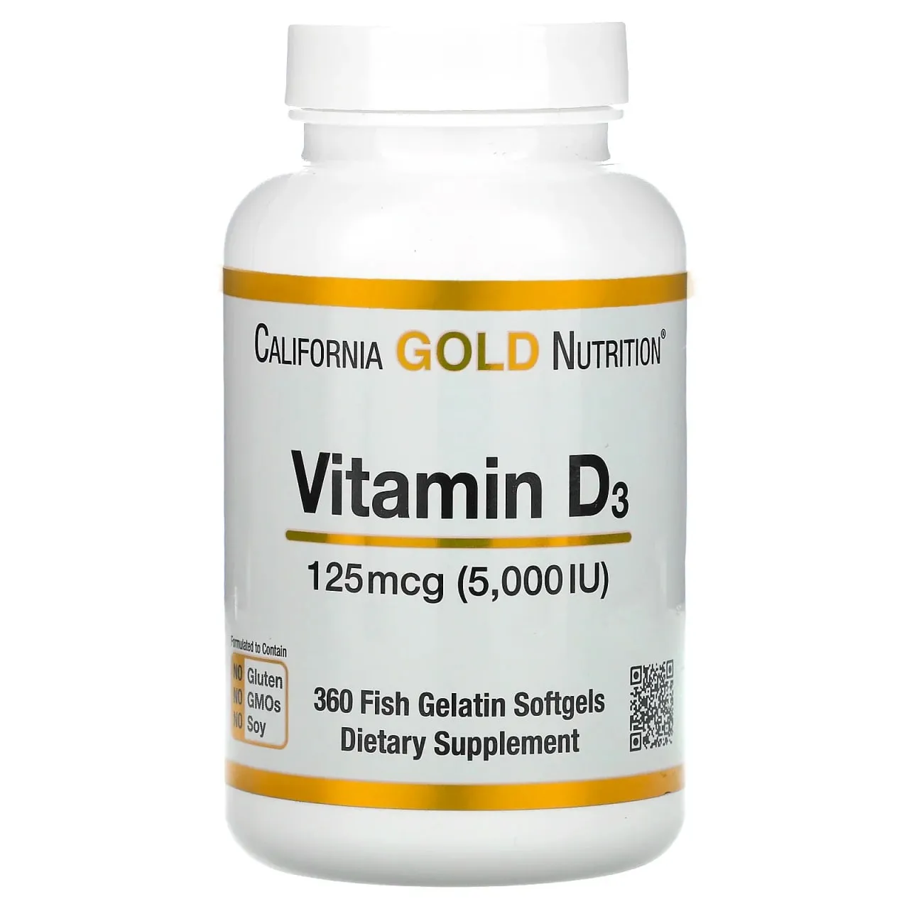 California Gold Nutrition, D3 vitamini, 125 mkg (5000 IU), 360 baliq jelatin kapsulalari#1