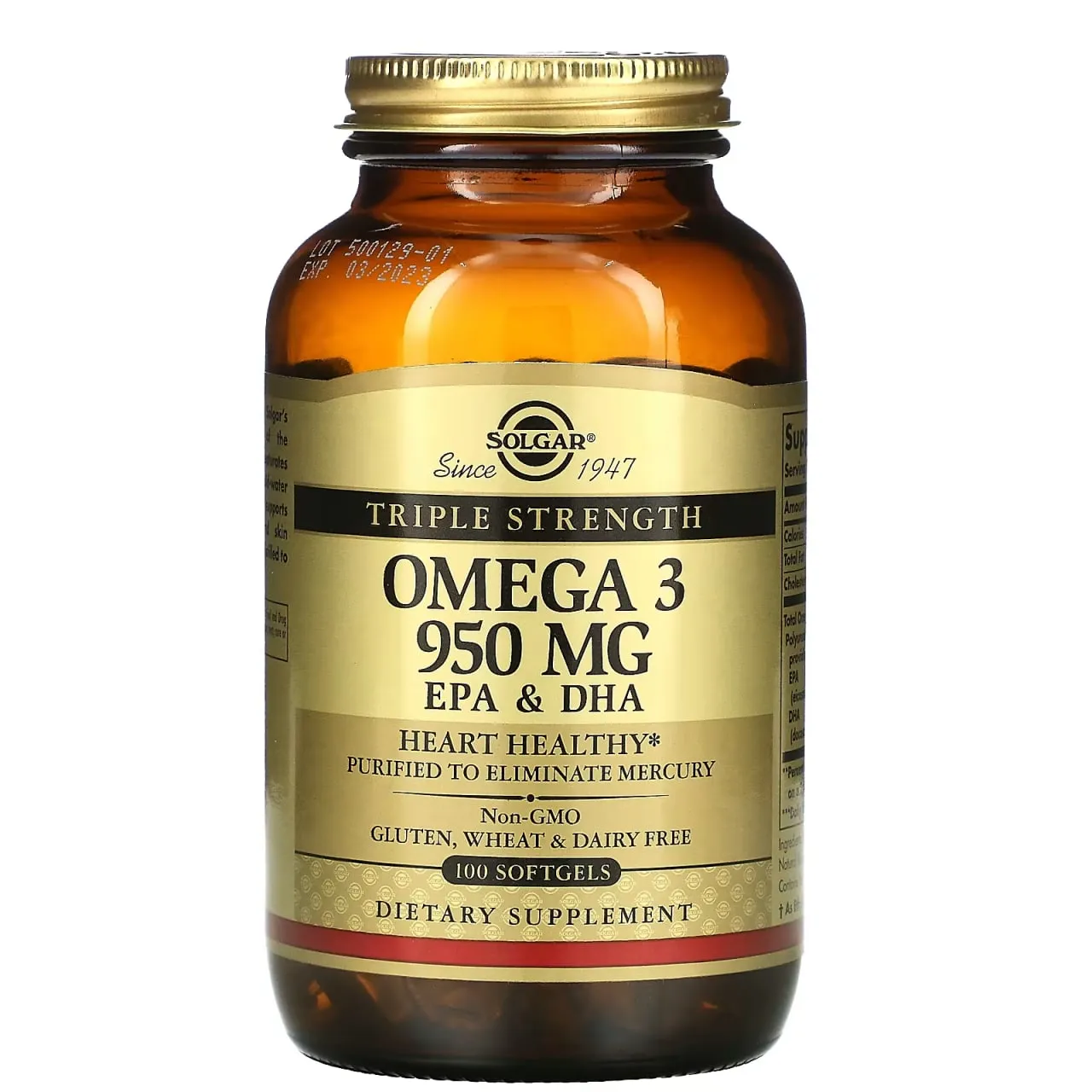 Биодобавка Solgar, омега-3, ЭПК и ДГК, тройной концентрации, 950 мг, 100 капсул