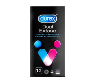 Prezervativlar Durex Dual Extase № 12 (anestetik bilan bo'rttirma)#1