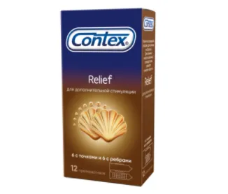 Contex Relief № 12 prezervativ (qovurg'a bilan, nuqta bilan)#1
