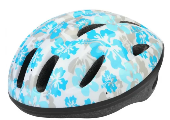 Шлем защитный BS (tape) бело-голубой с цветами, размер S#1