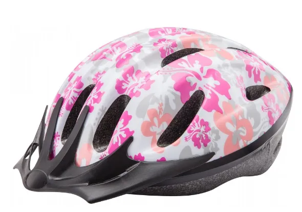 Шлем защитный BS (tape) бело-розовый с цветами, размер S#1