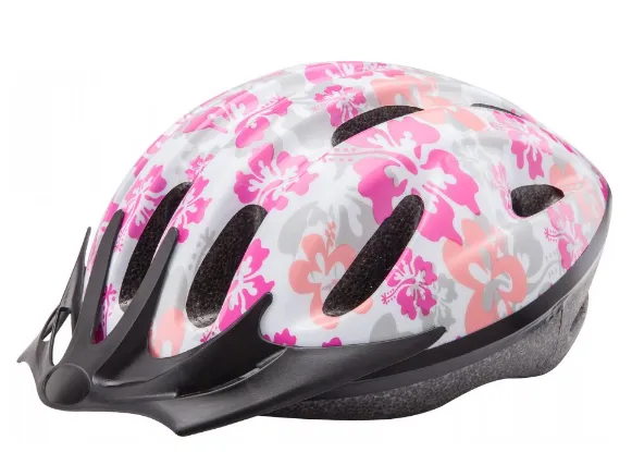 Шлем защитный BS (tape) бело-розовый-цветы L#1