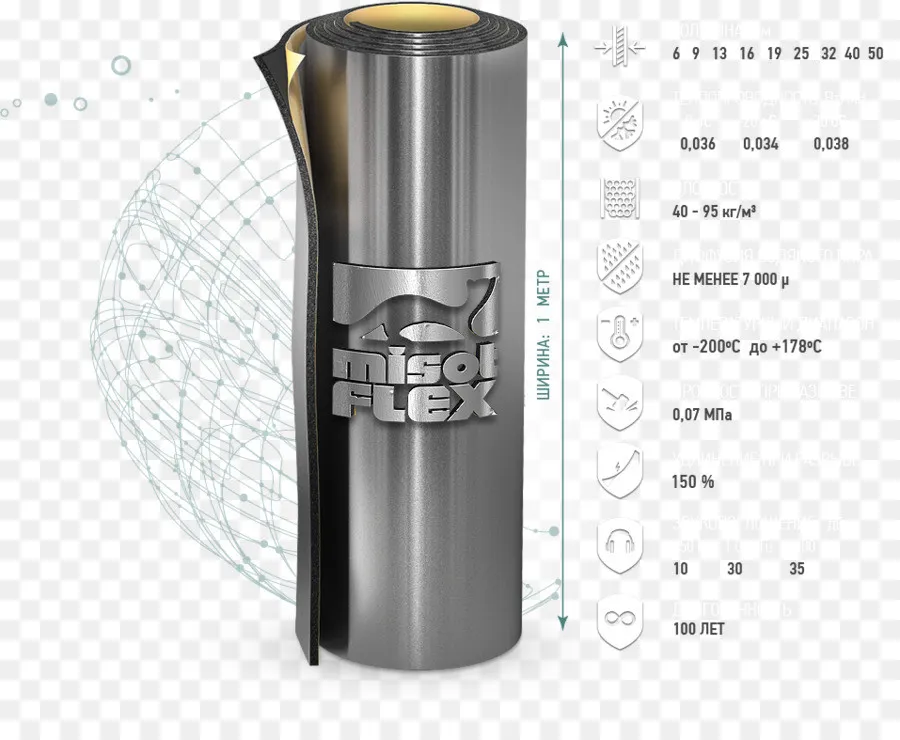 Misot flex ST-RL/F Теплоизоляция самоклеющаяся  c алюминиевым покрытием  9 мм (1-Рулонная 20m2 )#1