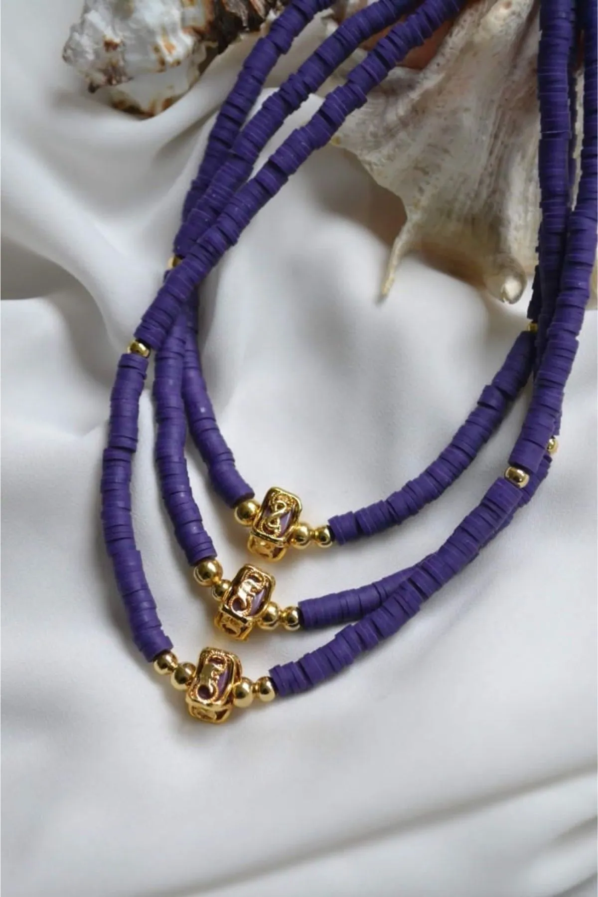 Ожерелье фиолетовый фимо, модель: клетка ti021 Mori#2