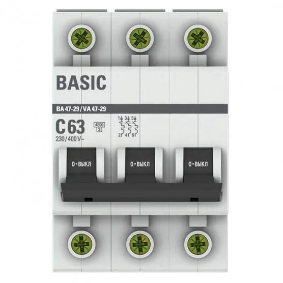 Автоматический выключатель 3P 63А (C) 4,5кА ВА 47-29 Basic#2