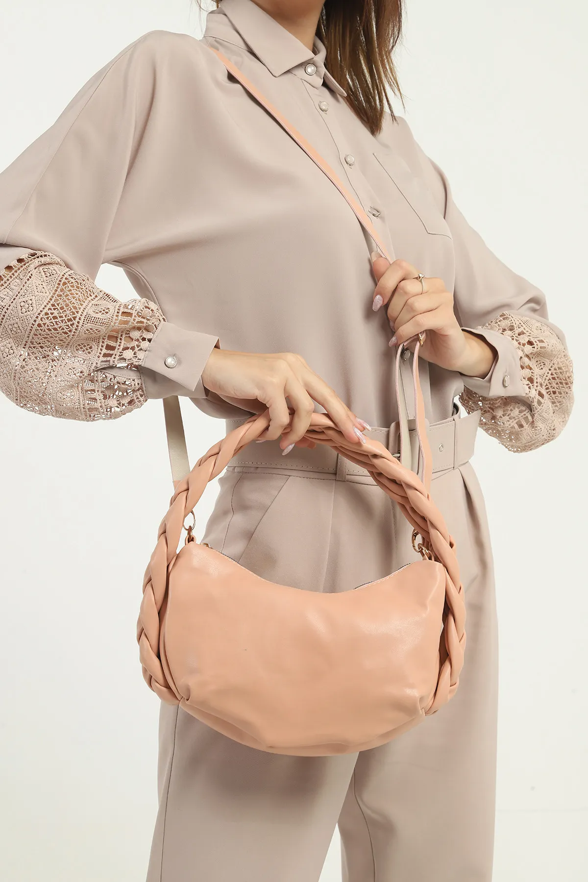 Женская сумка из мягкой кожи SHK Bag MYZ003BETL Пудровый#4