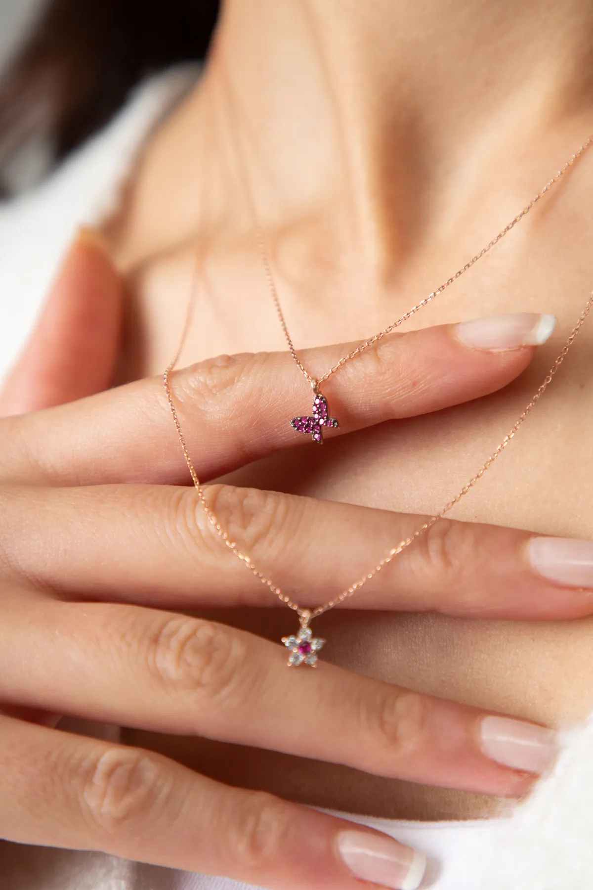 Серебряное ожерелье, модель: розовая бабочка и цветок pp4093 Larin Silver#3