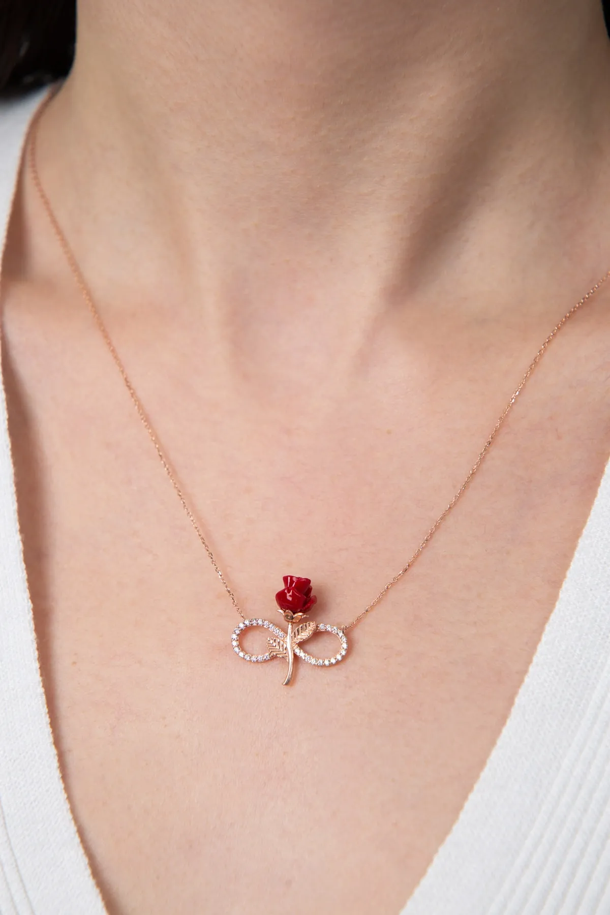 Серебряное ожерелье, модель: вечность с красными розами pp4084r Larin Silver#2