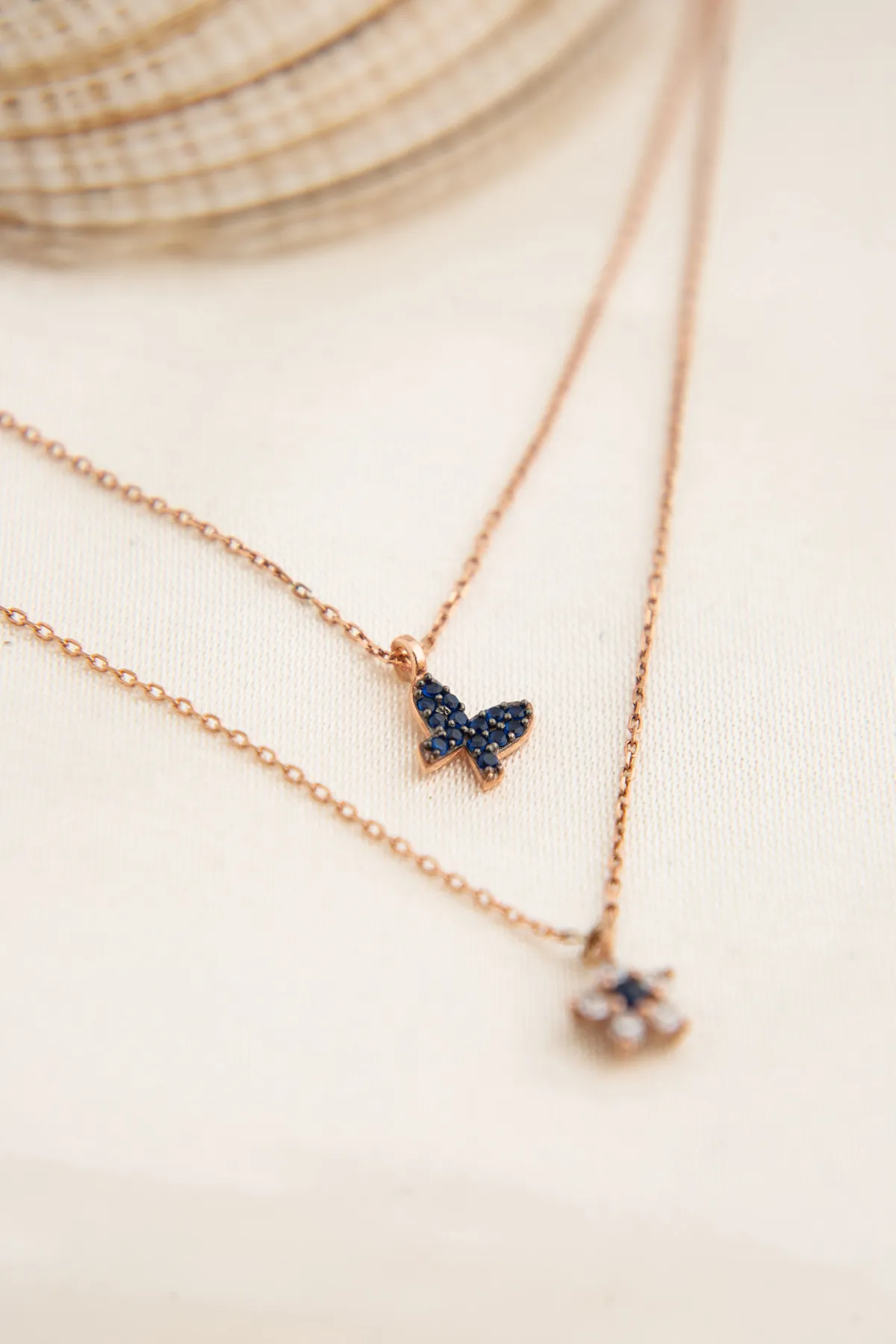 Серебряное ожерелье, модель: синяя бабочка и цветок pp4091 Larin Silver#4