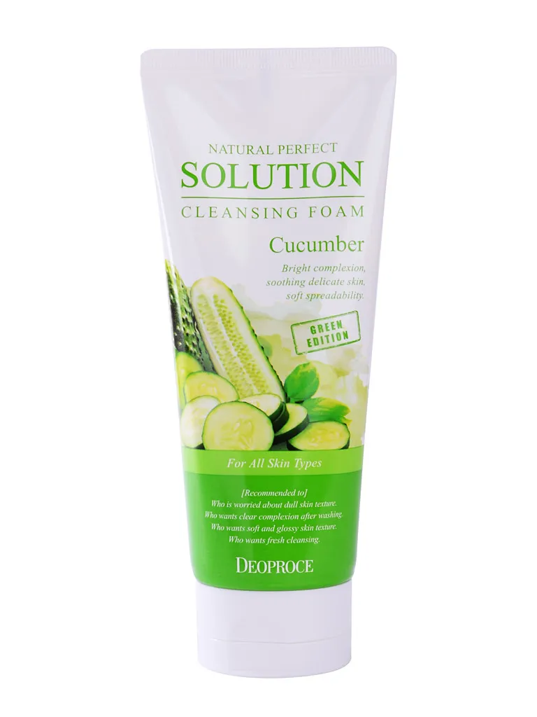 Пенка для умывания огурец natural perfect solution cleansing foam green edition cucumber 5525 Deoproce (Корея)#2