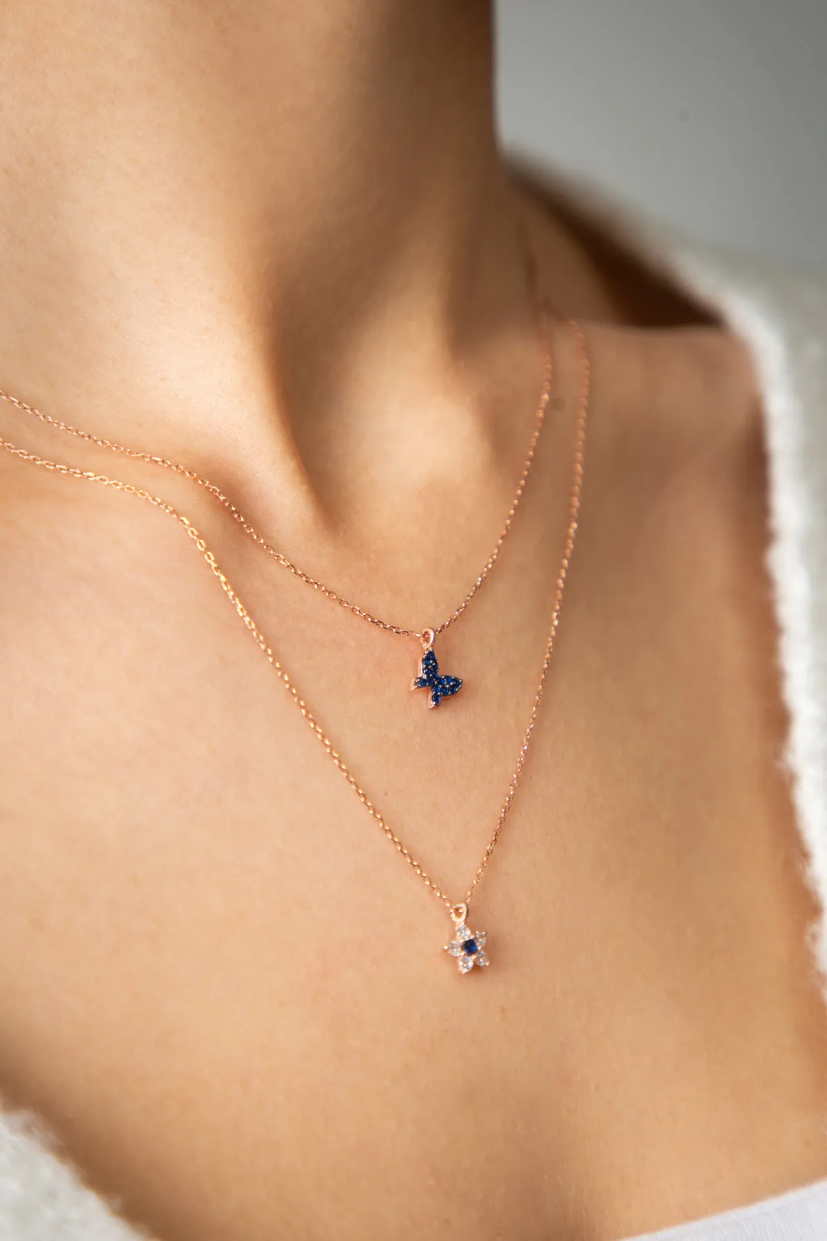 Серебряное ожерелье, модель: синяя бабочка и цветок pp4091 Larin Silver#2