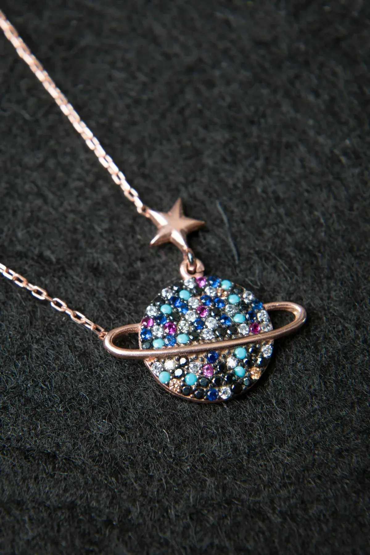 Серебряное ожерелье с розовым покрытием, модель: планета pp2202 Larin Silver#5