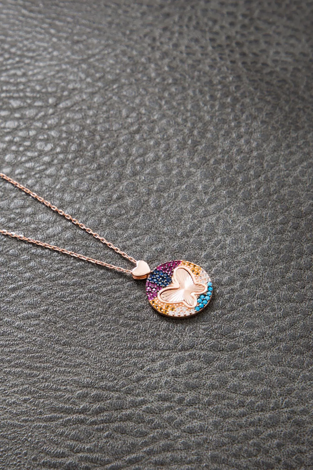 Серебряное ожерелье, модель: бабочки из синего камня, с розовым покрытием pp2523 Larin Silver#3