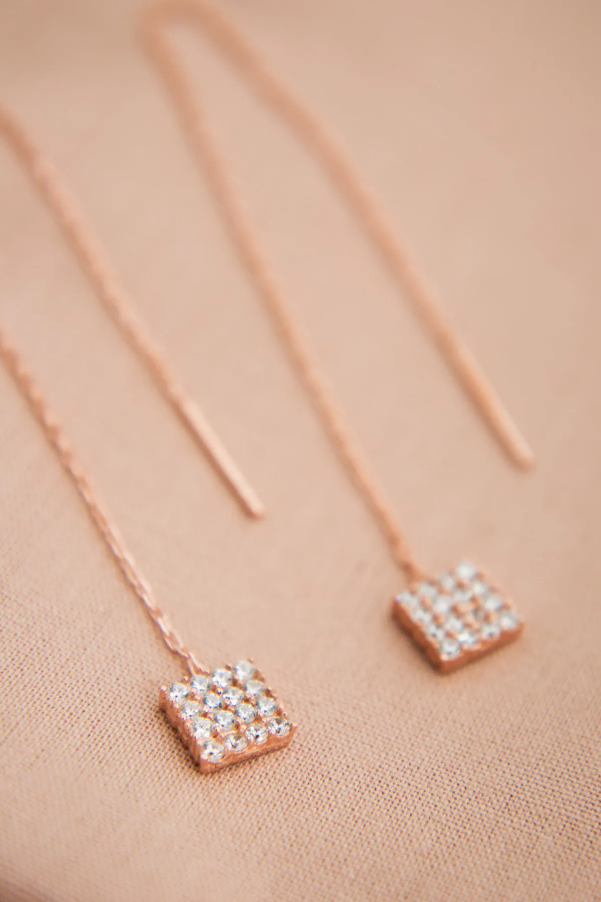 Висячие серебряные серьги с розовым покрытием 925 с квадратной деталью ekr2013 larin silver#3