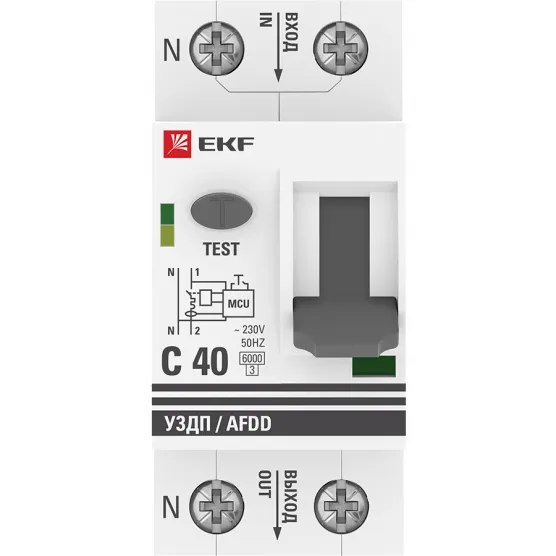 Устройство защиты от дугового пробоя (УЗДП) с автоматическим выключателем 1P+N 40А (C) 6кА EKF PROxima#2