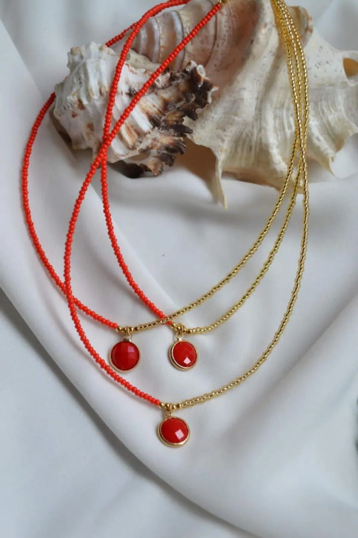 Ожерелье из бисера, модель: красный камень ti174 Mori#2