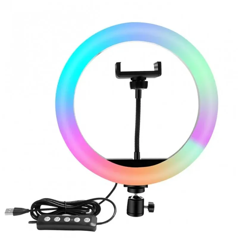 Кольцевая селфи-лампа RGB LED MJ26 (мультиколор, 26см) с держателем для смартфона и штативом#6