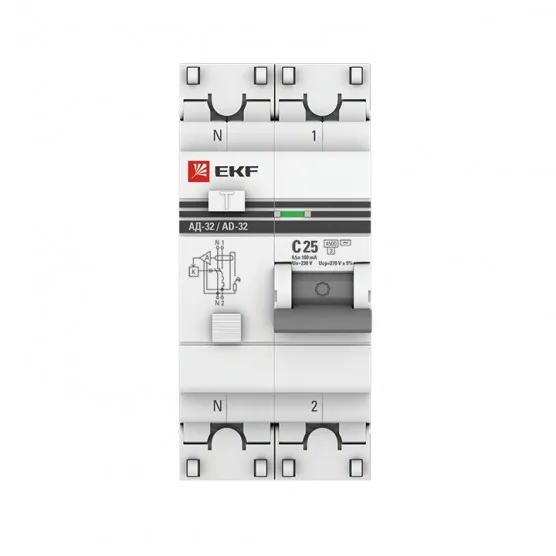 Дифференциальный автомат АД-2 25А/100мА (хар. C, AC, электронный) 4,5кА EKF PROxima#2