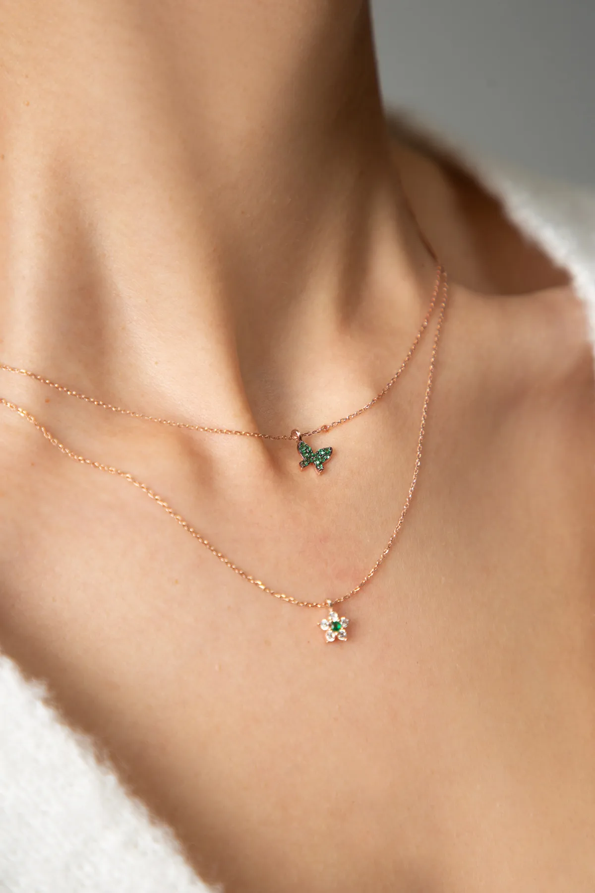 Серебряное ожерелье, модель: зеленая бабочка и цветок pp4101 Larin Silver#2