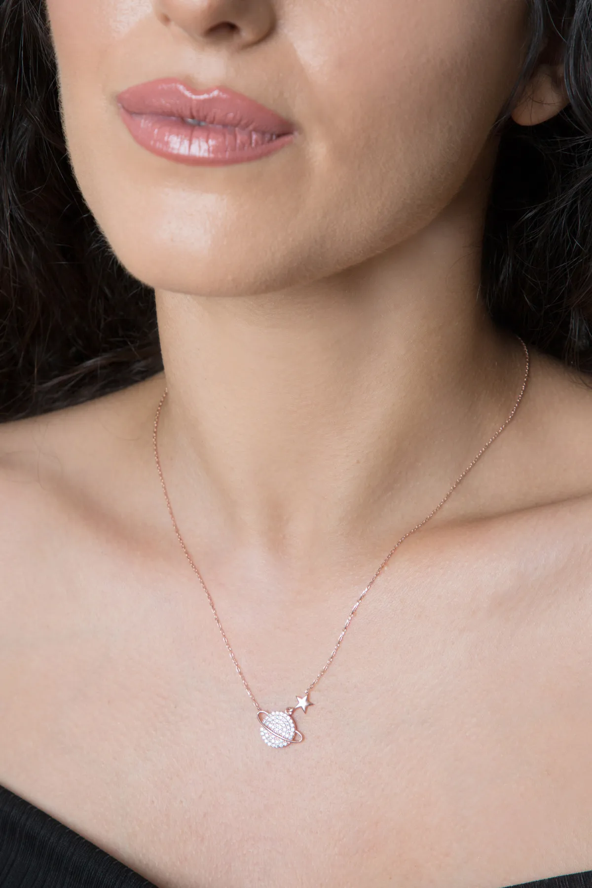 Серебряное ожерелье с розовым покрытием, модель: планета pp2259 Larin Silver#3