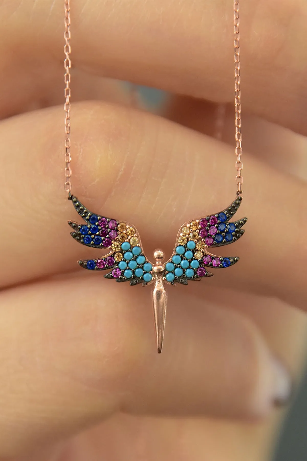 Серебряное ожерелье, модель: ангел михаил с цветными камнями pp2260 Larin Silver#2