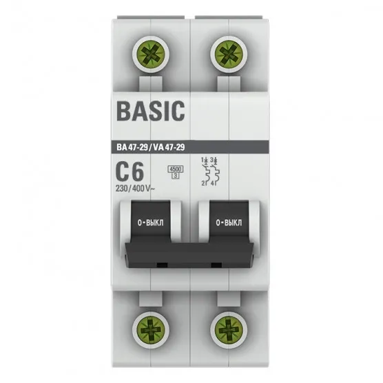 Автоматический выключатель 1P 6А (C) 4,5кА ВА 47-29 EKF Basic#2