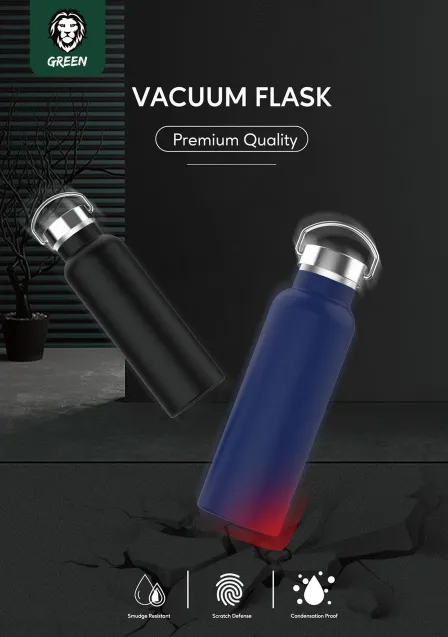 Green Vacuum Flask Бутылка для воды из нержавеющей стали (2 крышки) 600ml / 21oz черный цвет#4