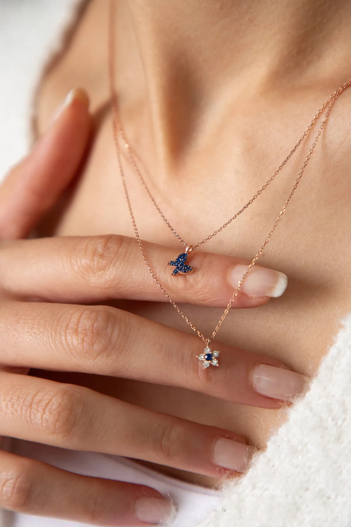 Серебряное ожерелье, модель: синяя бабочка и цветок pp4091 Larin Silver#3
