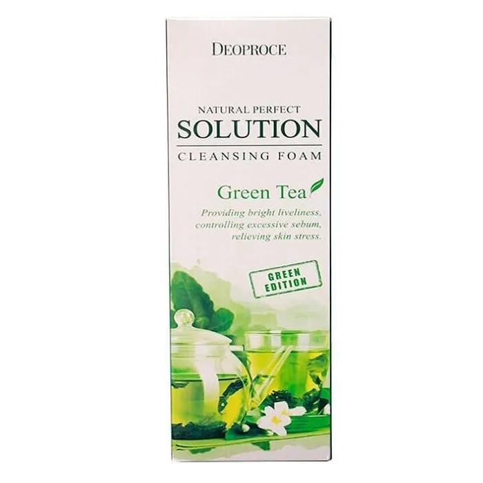 Пенка для умывания зеленый чай natural perfect solution cleansing foam greentea 5526 Deoproce (Корея)#3
