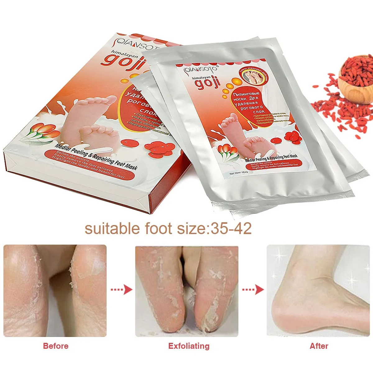 Пилинговые носки для удаления рогового слоя кожи ноги Goji Qiansoto#2