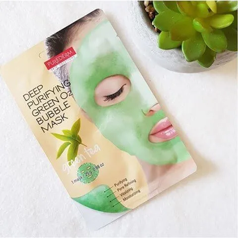 Глубоко очищающая кислородная маска для лица deep purifying green o2 bubble mask green tea 5536 purederm (Корея)#2