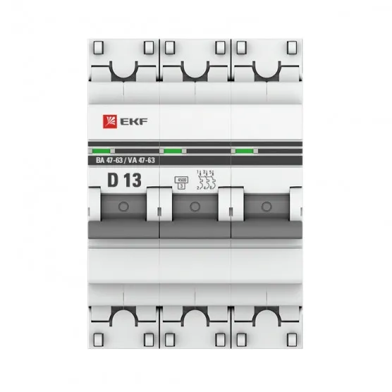 Автоматический выключатель 3P 13А (D) 4,5kA ВА 47-63 EKF PROxima#2