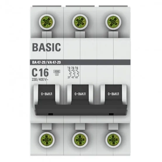 Автоматический выключатель 3P 16А (C) 4,5кА ВА 47-29 Basic#2