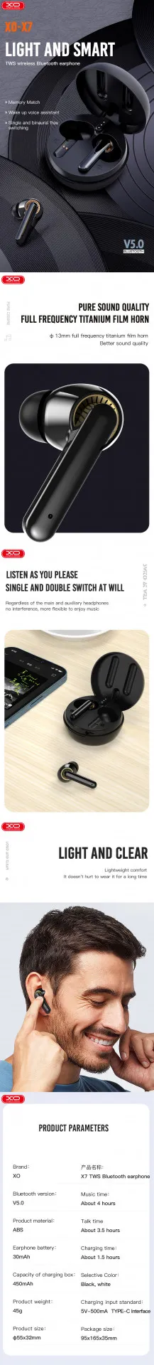 Беспроводные  наушники XO Bluetooth earphones X7 TWS black#5