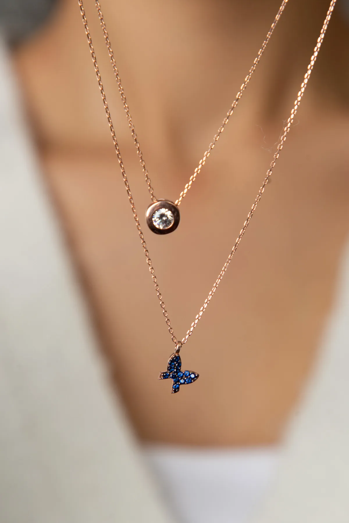 Серебряное ожерелье, модель: бабочка и камень pp4142 Larin Silver#3