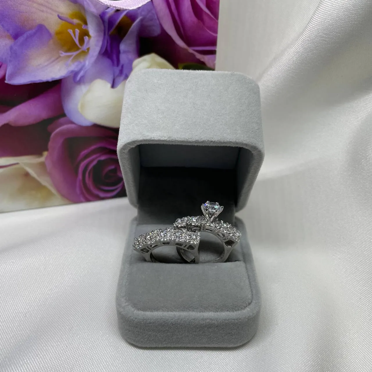 Шикарные парные кольца под бриллиант Серебро 925-проба размер-16 в комплекте 2 штуки#7