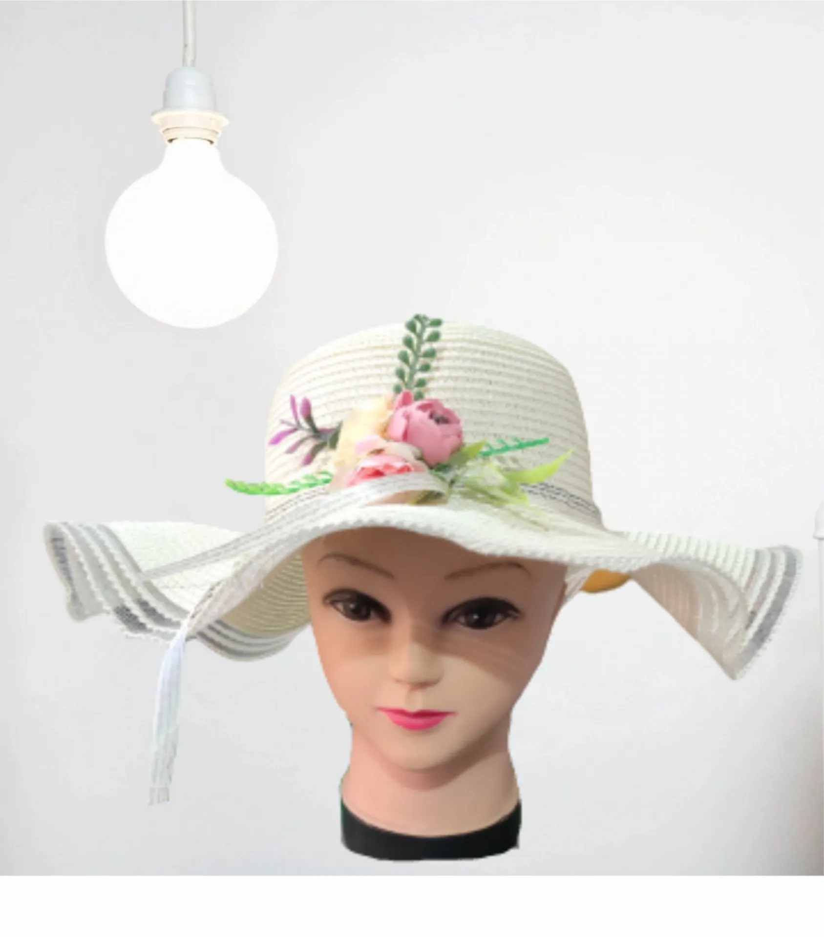 Женская пляжная шляпа с лентой и цветком#1